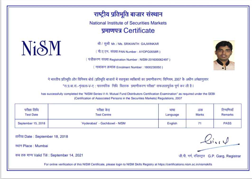NISM Certificate Marks